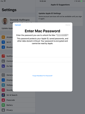 enter mac password on iphone ipad