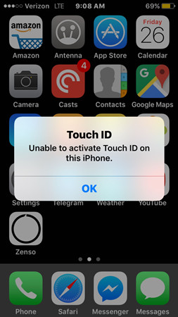 unable to activate touch id on this iphone