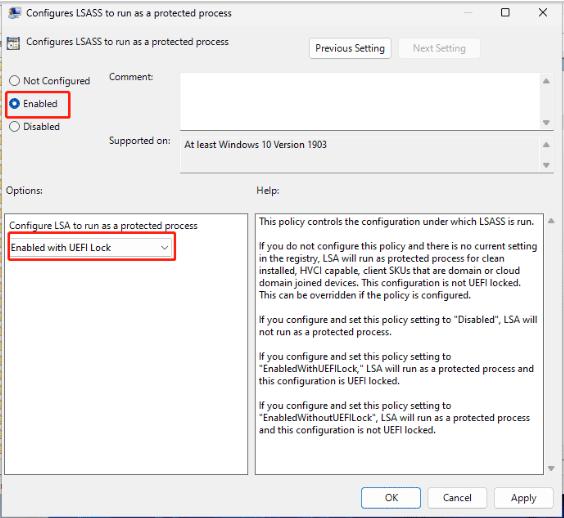 choose enable wit uefi lock