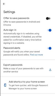 off to save password